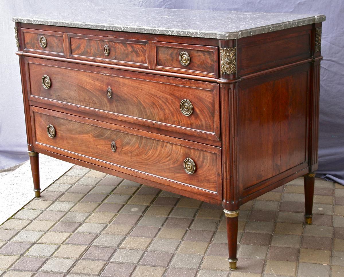 Commode XVIIIth Louis XVI Mahogany Stamped Of Topino-photo-1