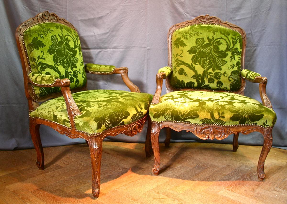 Pair Of Armchairs In The Queen XVIII Louis XV Flat Backrest