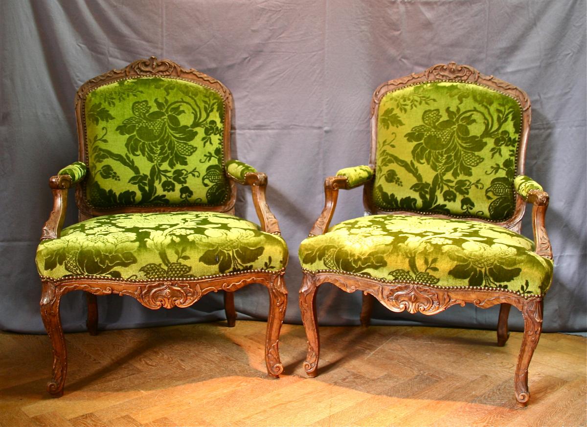 Pair Of Armchairs In The Queen XVIII Louis XV Flat Backrest-photo-4