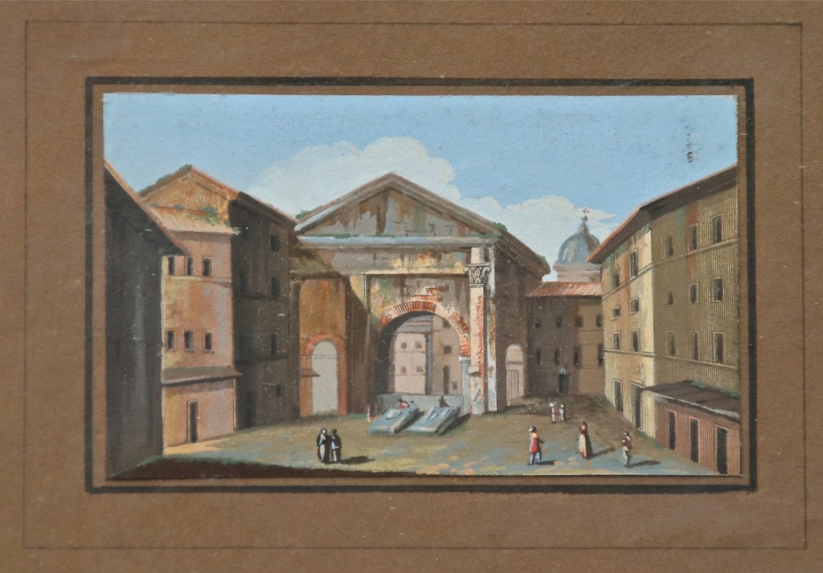 Gouache Nineteenth View Of Rome-photo-2