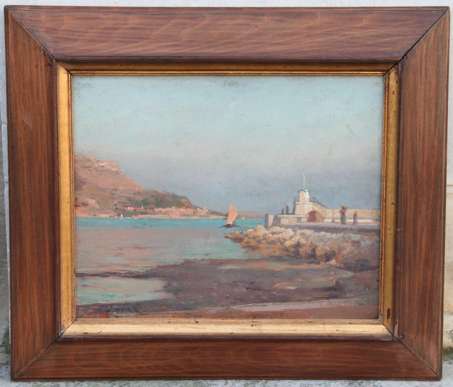 Oil On Panel "mediterranean Shipping" From Houze