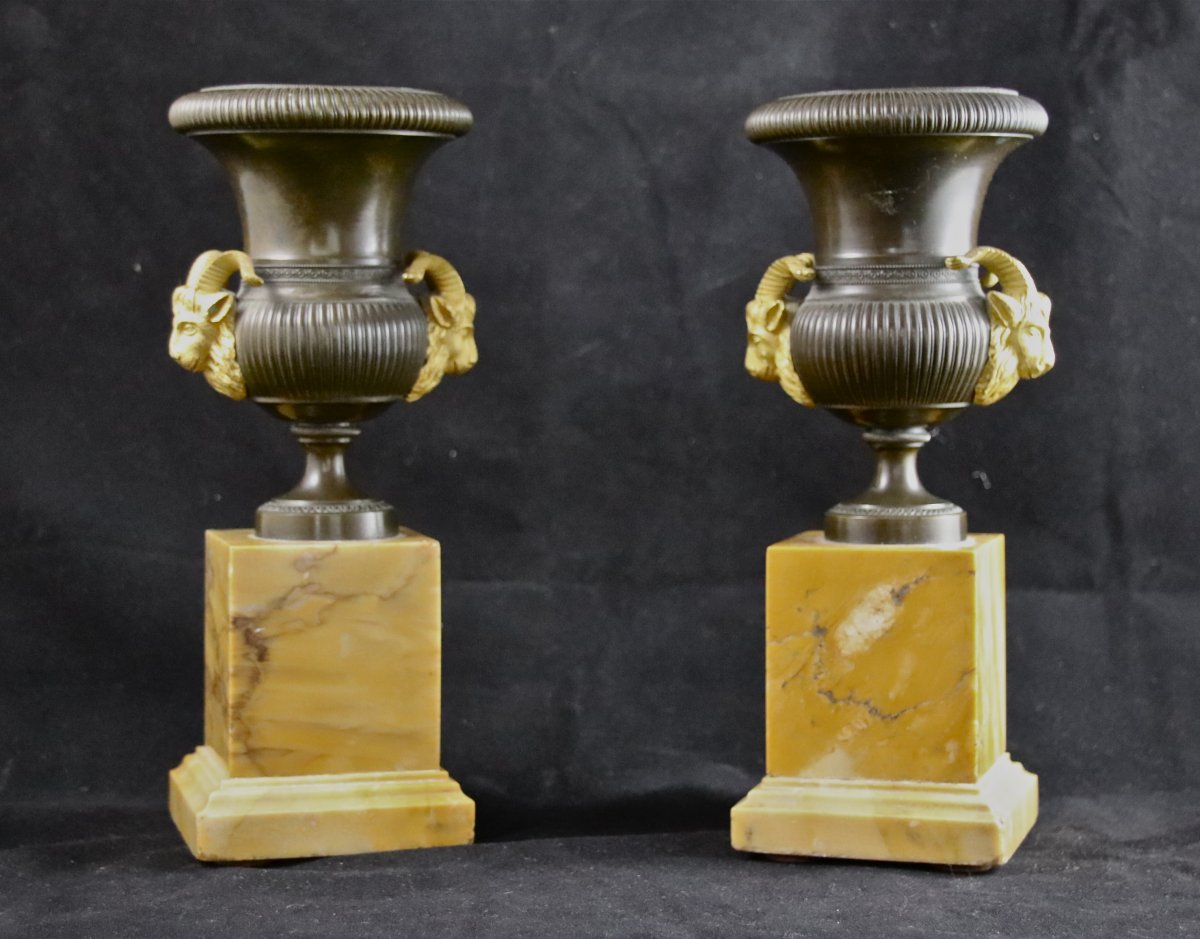 XIXth Medici Cassolettes Cups In Bronze And Marble-photo-2