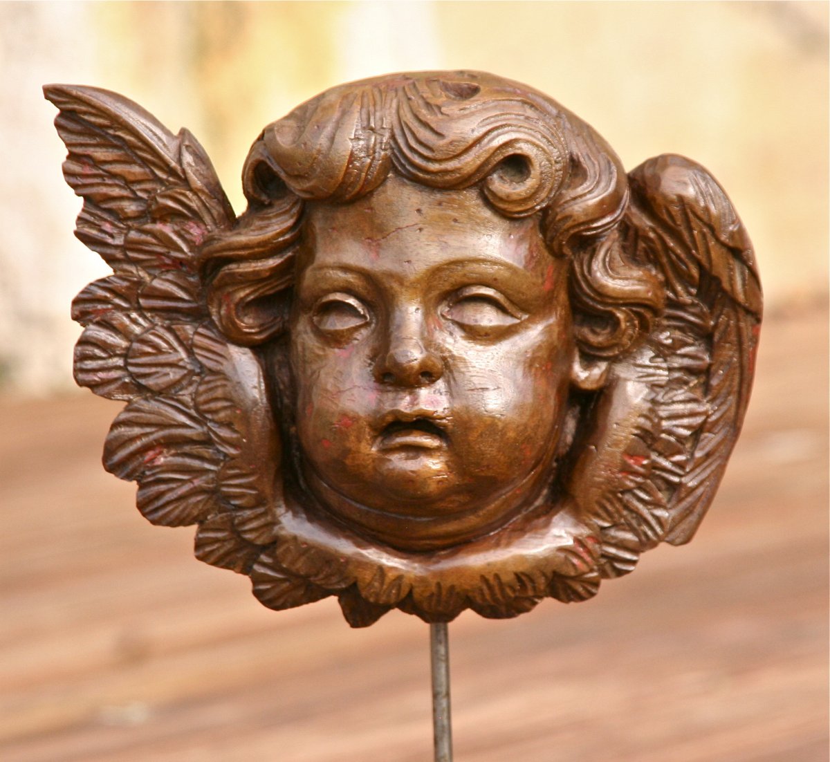 Tête d'Ange XVIIIème En Noyer Sculpté -photo-6