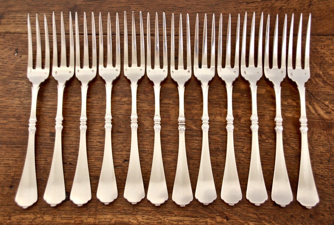 Suite Of 12 XIXth Forks In Sterling Silver From Cardeilhac-photo-3