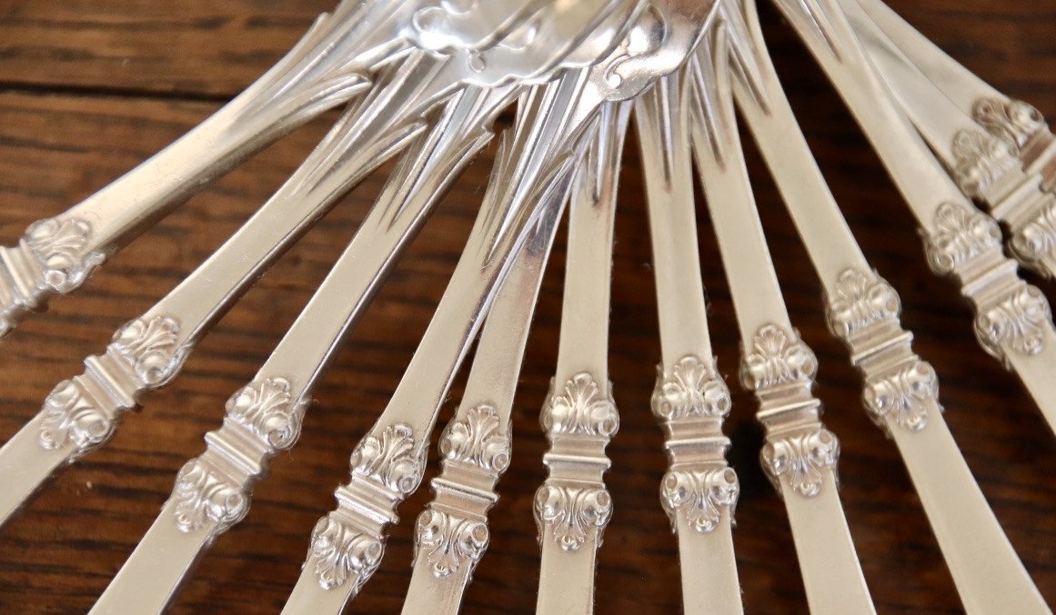 Suite Of 12 XIXth Forks In Sterling Silver From Cardeilhac-photo-6