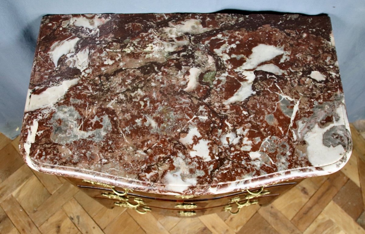 Petite Commode Louis XIV En Palissandre à Plateau De Marbre-photo-3