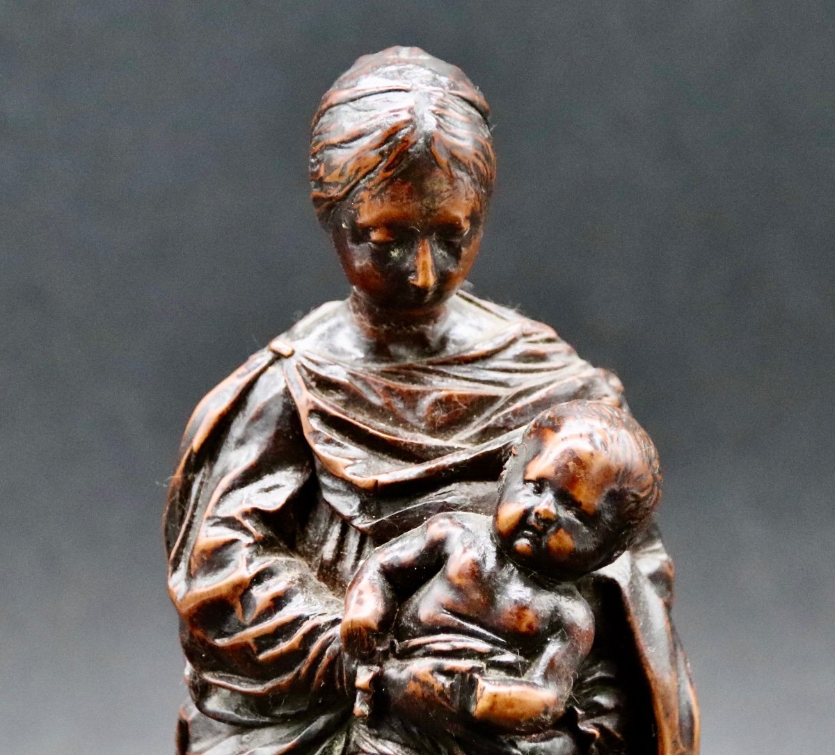 Vierge à l'Enfant En Buis d'époque XVIIIème-photo-2