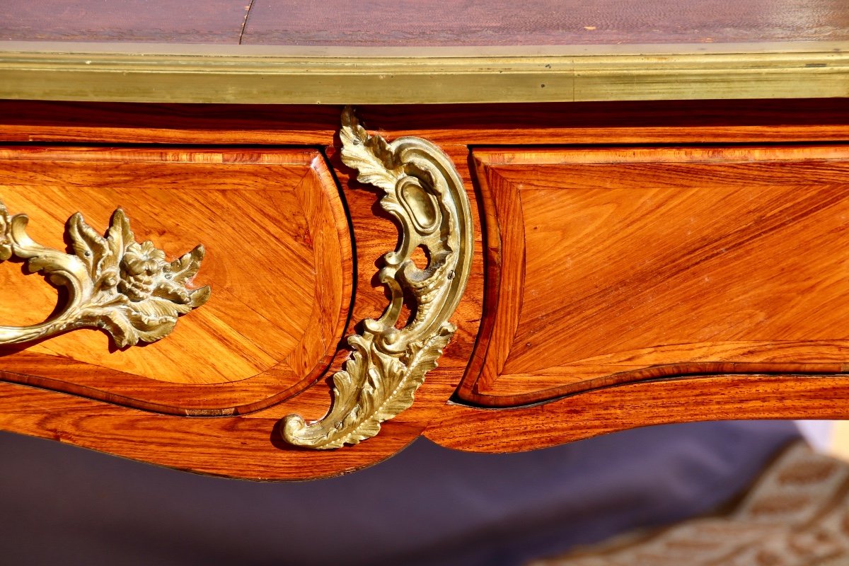 Bureau Louis XV Double Faces En Bois De Rose d'époque XVIIIème Marqué E.h.b. -photo-4