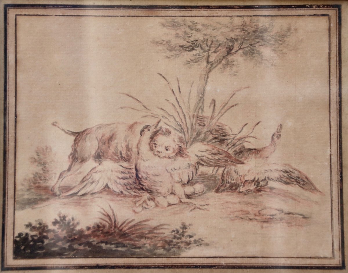 18th Century Hunting Dog Drawing After Oudry-photo-6