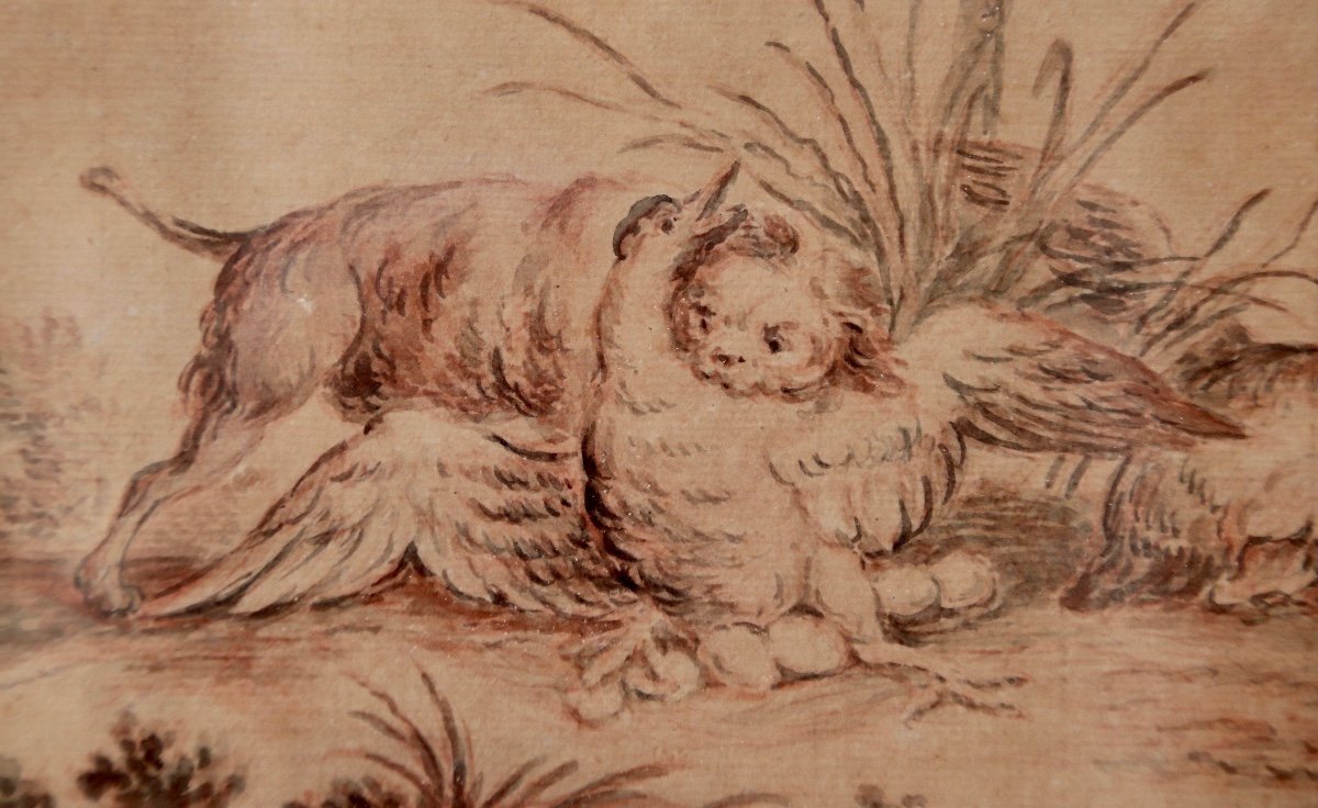 18th Century Hunting Dog Drawing After Oudry-photo-7