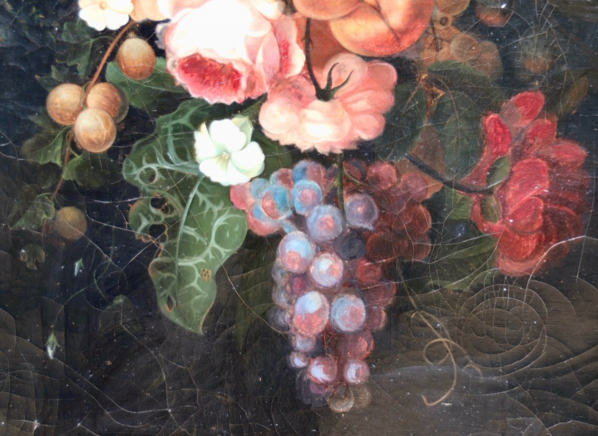 XIXth Painting Still Life With Roses And Fruits-photo-4