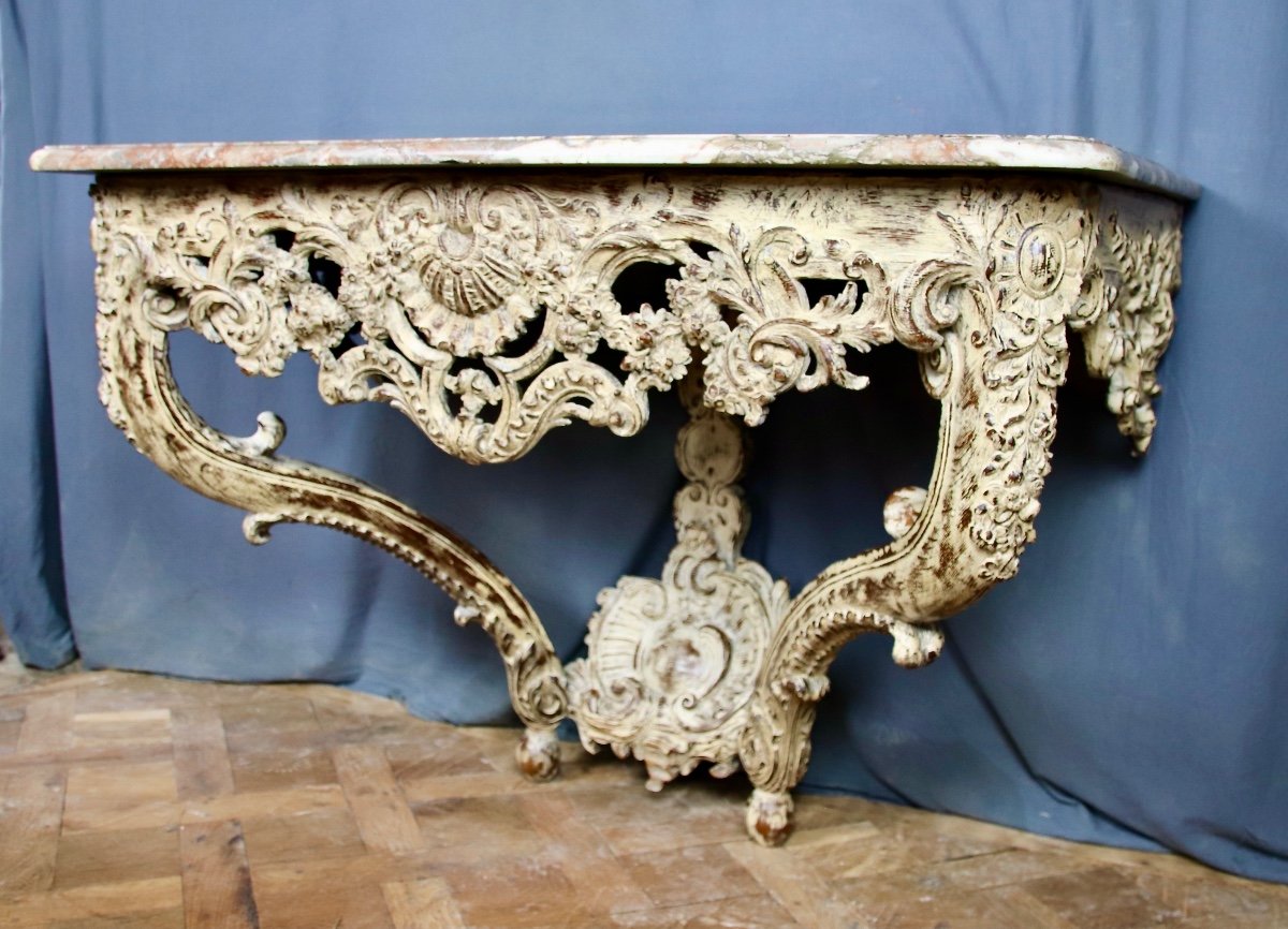 Eighteenth Carved Wall Console In Rechampi Oak-photo-2