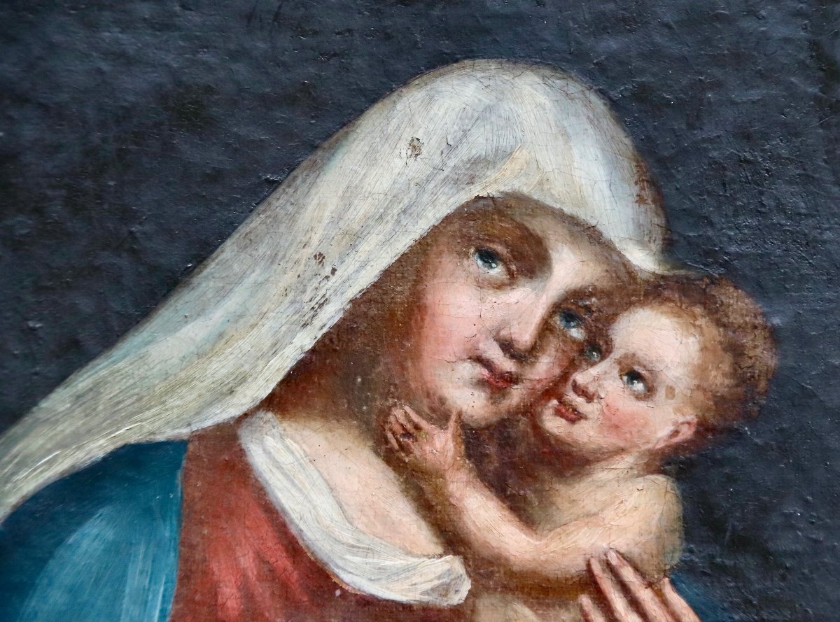 Peinture d'époque XVIIème Vierge à l'Enfant-photo-6