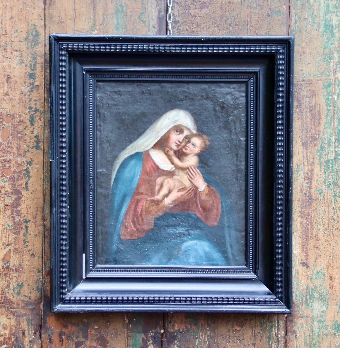 Peinture d'époque XVIIème Vierge à l'Enfant