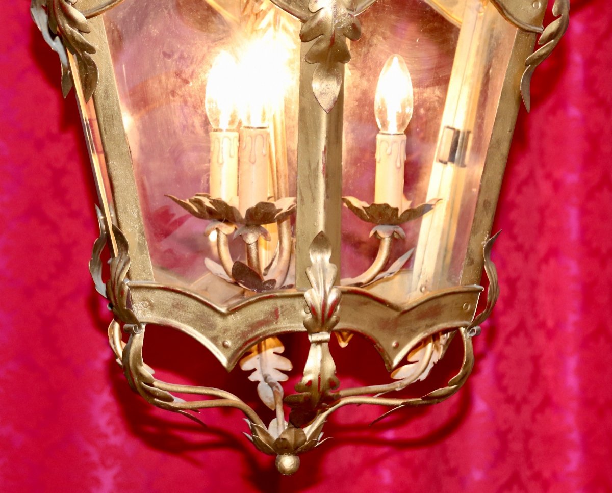 Vestubule Lantern In Golden Tin 3 Lights-photo-1