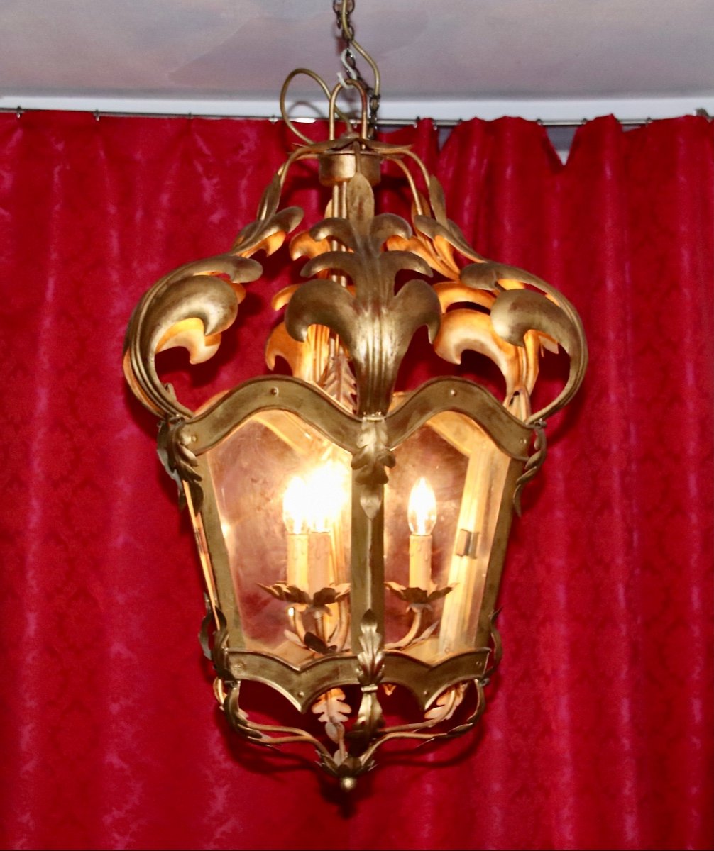 Vestubule Lantern In Golden Tin 3 Lights