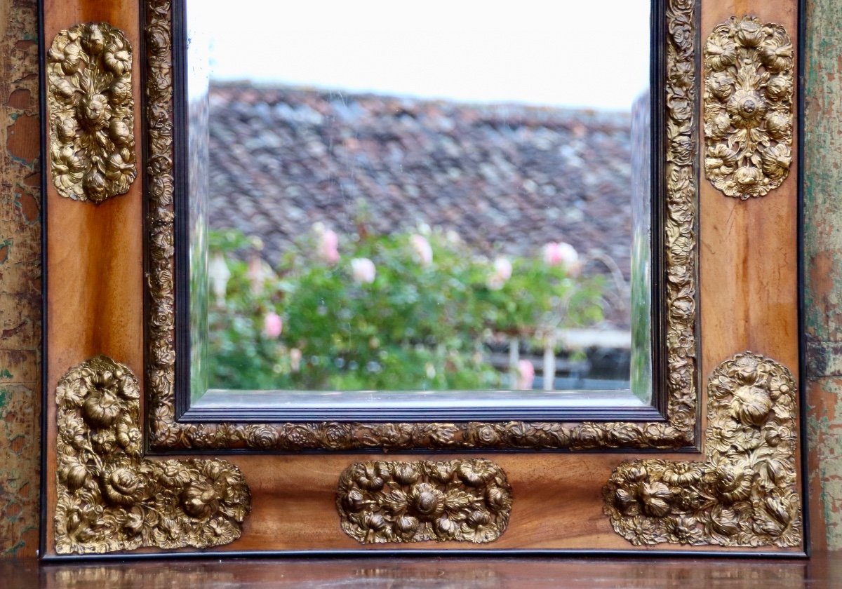 Louis XIV Mirror In Brass And Walnut-photo-2