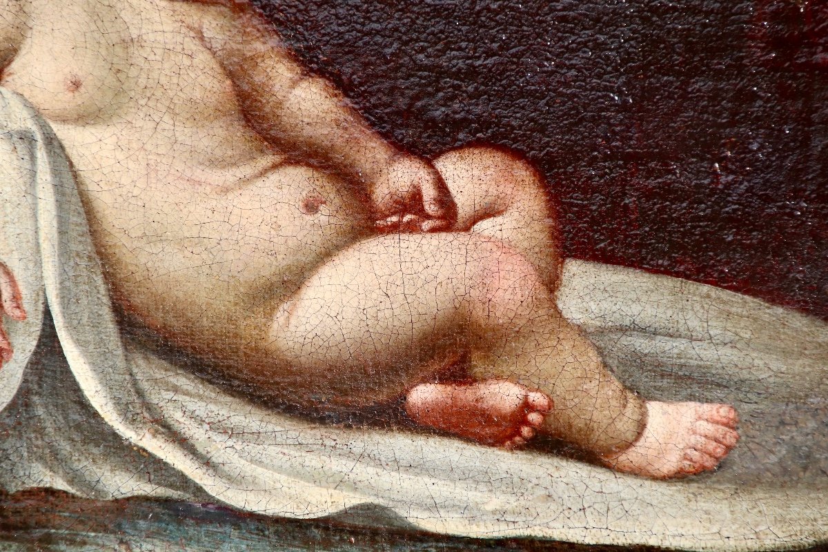 18th Century Painting Of A Lying Putto 1-photo-3