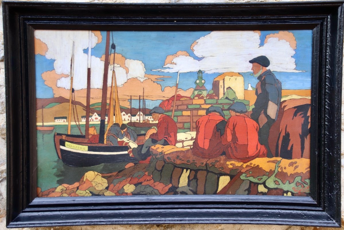 Norman Fishing Port Painting By Touzalin-photo-5
