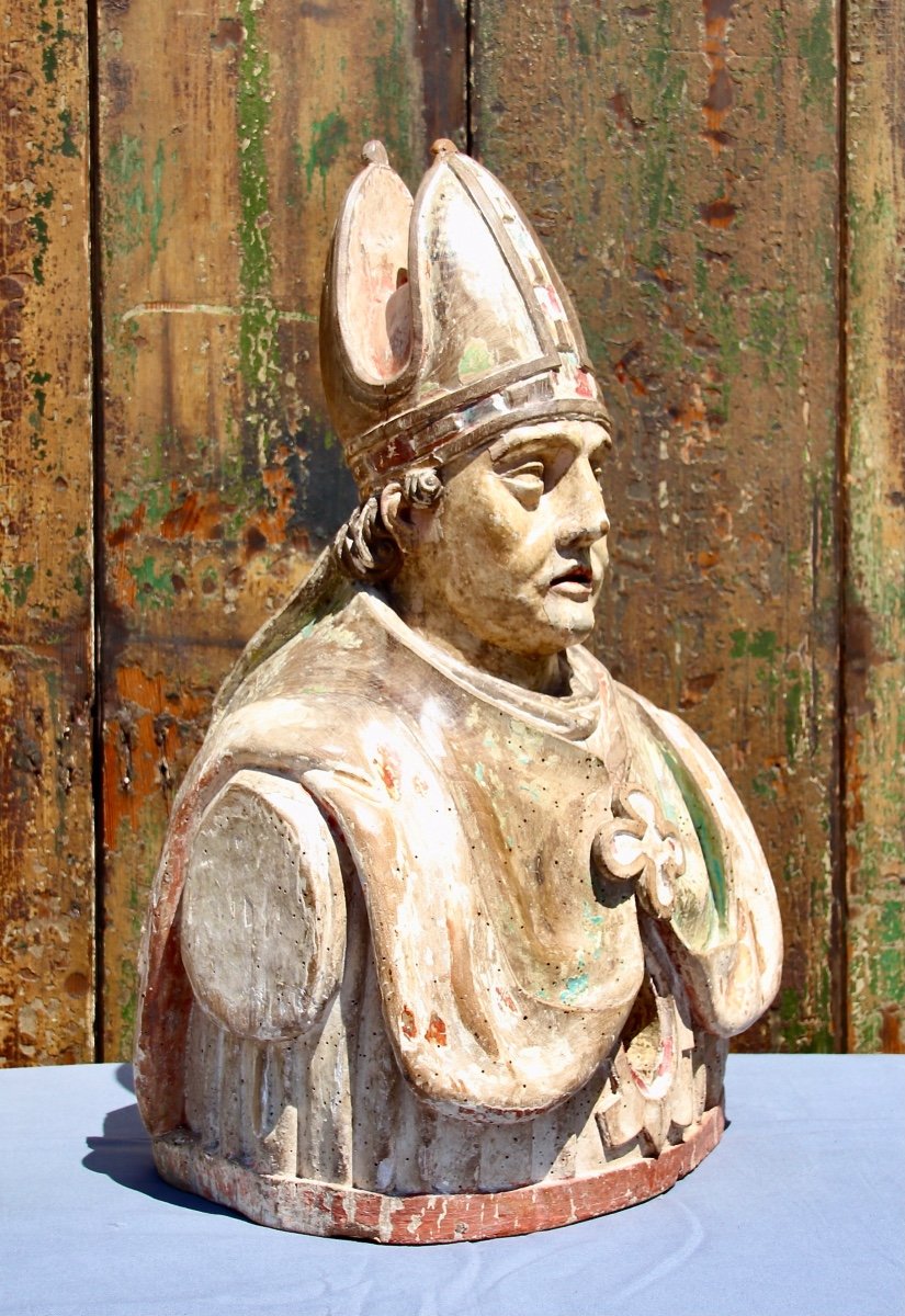 Bishop Reliquary In Polychrome Wood, XVIIIth Century-photo-3