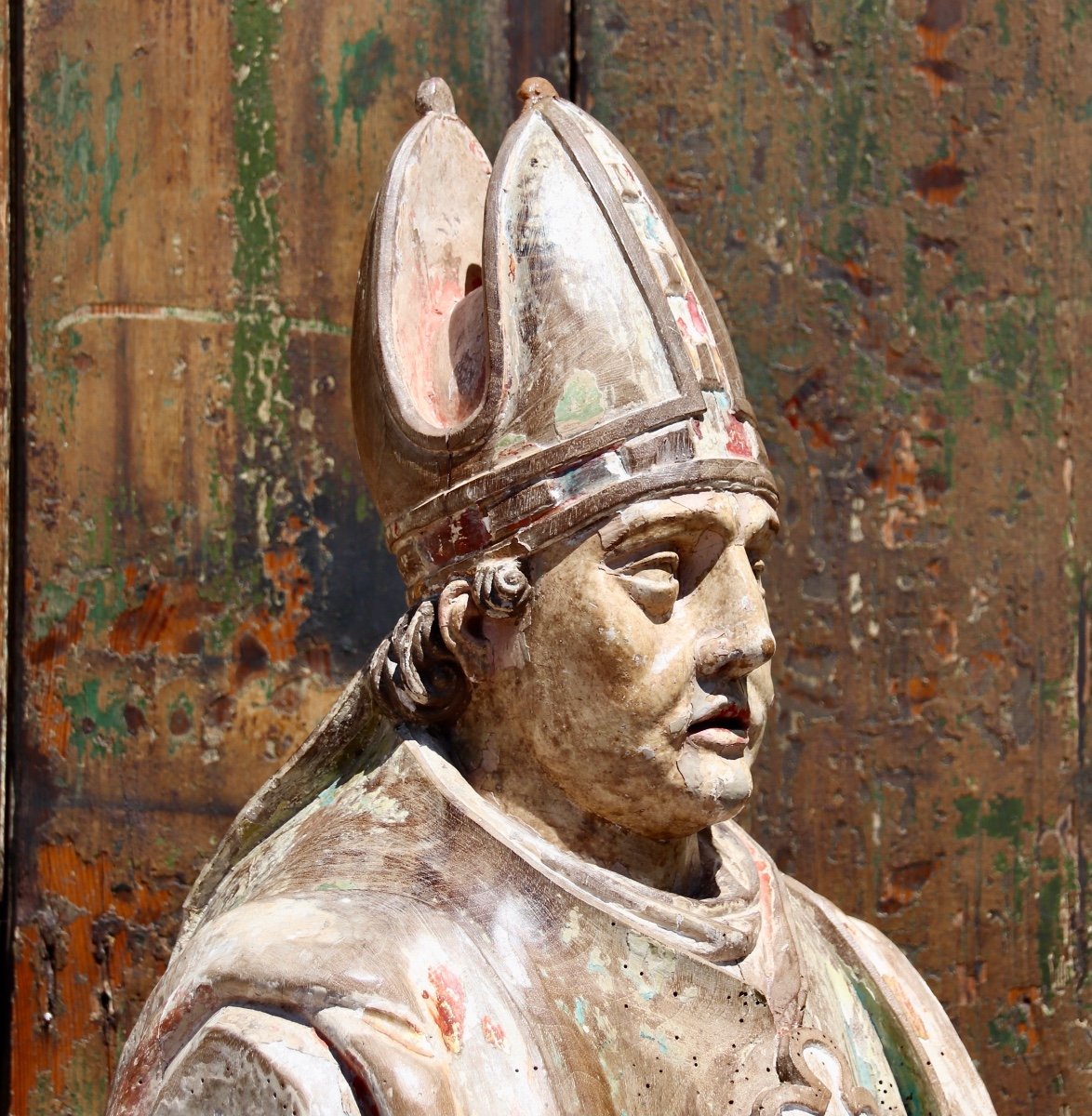 Bishop Reliquary In Polychrome Wood, XVIIIth Century-photo-3