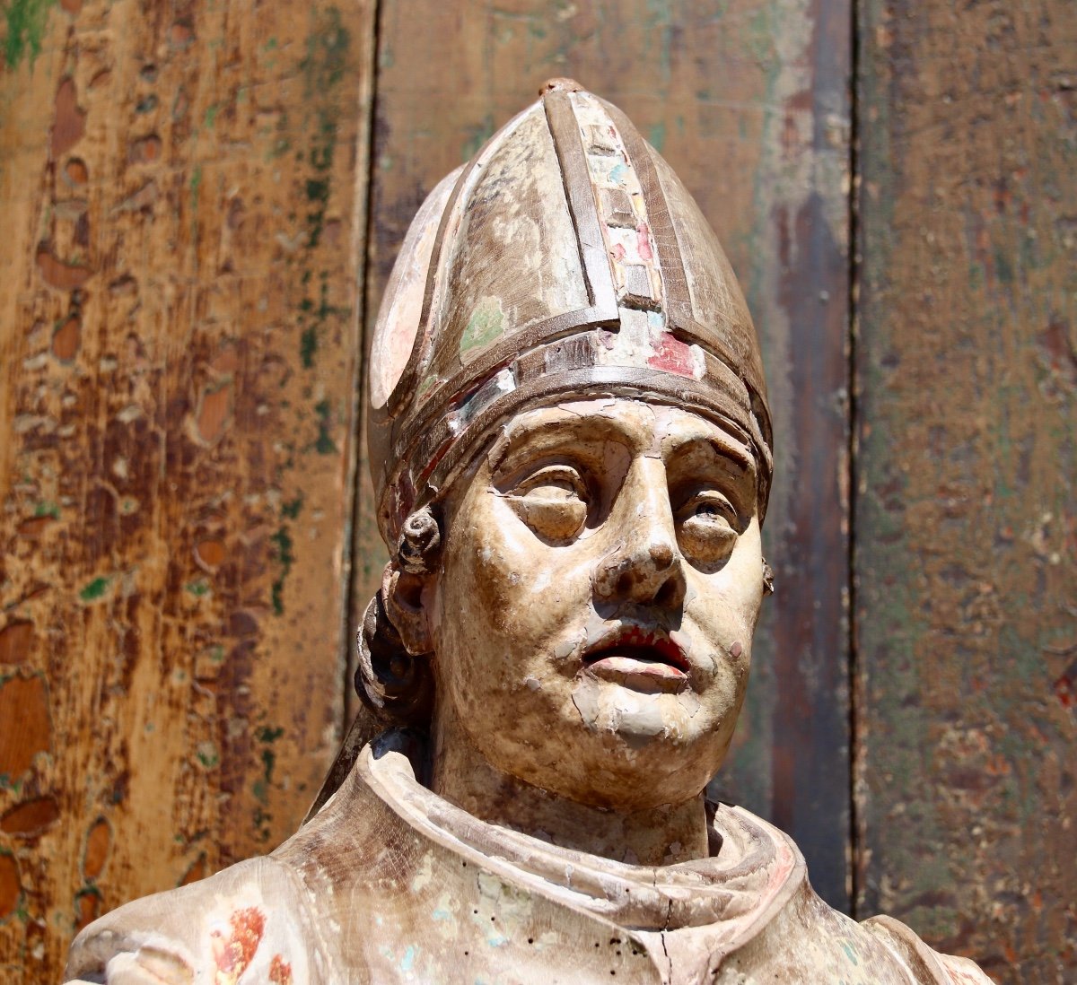 Bishop Reliquary In Polychrome Wood, XVIIIth Century-photo-7