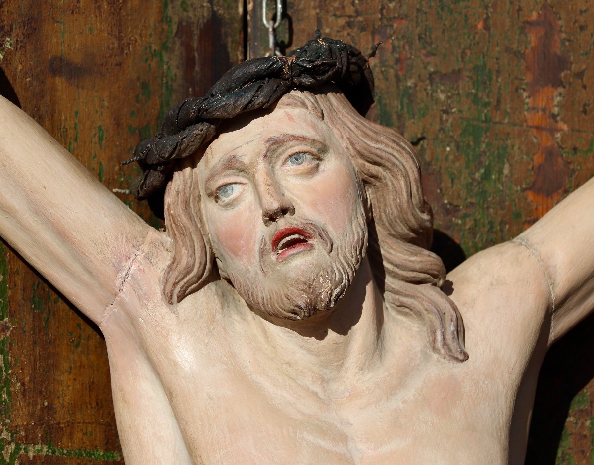 Large XIXth Christ In Polychrome Wood-photo-2