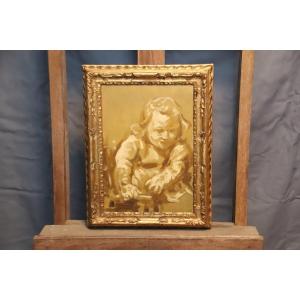 Painting Of Putto On Cardboard Nineteenth Mounted