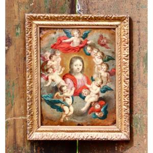 Peinture Sur Cuivre XVIIème Sainte Aux Anges 