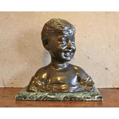 Bust Of Child Bronze XIXth After Settignano