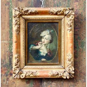 Peinture XVIII&egrave;me Portrait De Femme &agrave; La Coiffe 