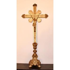 Grand Crucifix XVIIIème En Bois Doré