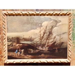 18th Century Marine Painting Caulking Ships