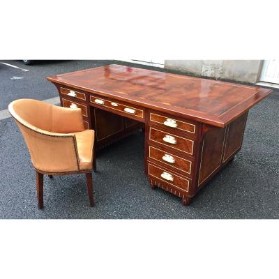 bureau à caisson en acajou et son fauteuil Art Déco 