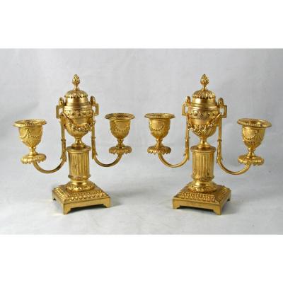 Pair Of Candlesticks Louis XVI Gilt Bronze
