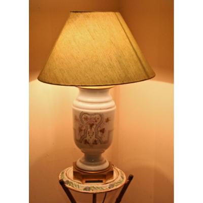 XIX Lamp Opaline Mount De Bronze