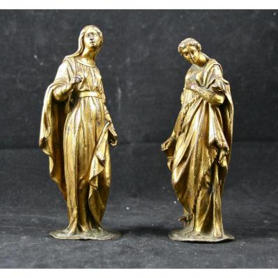 Paire de statuettes en bronze doré d'époque XVIème