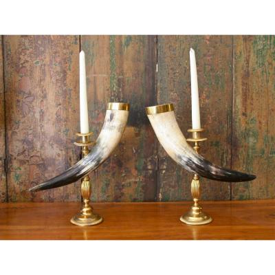 Pair Of Horn Candlesticks XXth