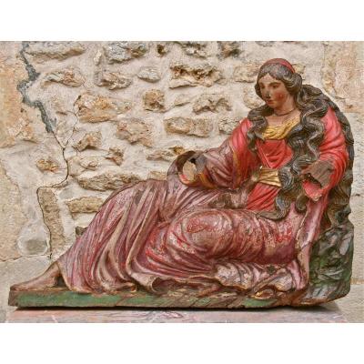 Très Grande Marie-Madeleine En Bois Polychrome d'époque XVIIème