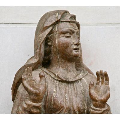 Grande Vierge En Chêne Sculptée Début XVIIIème 