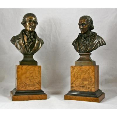 Paire De Bustes En Bronze " Dante Et Charbonnet" d'Après Vasse