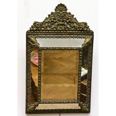 XIXth Mirror With Parclose Brass Repoussé