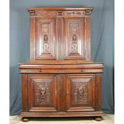 Buffet 2 Corps Renaissance XVII Carved Walnut