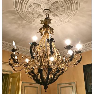 Grand Chandelier Twentieth 12 Lights Wrought Iron