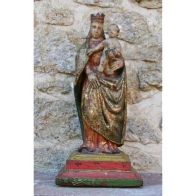 Virgin And Child XVIIth Century Polychrome Wood