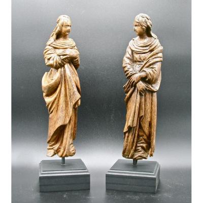 Paire De Sculptures Religieuse En Chêne d'Époque XVIIIème