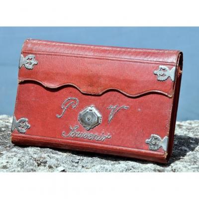 Pochette Souvenir XIXème En Maroquin Rouge 