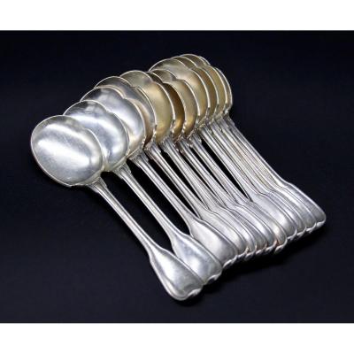 Suite Of 12 Ice Cream Spoons In Silver Metal