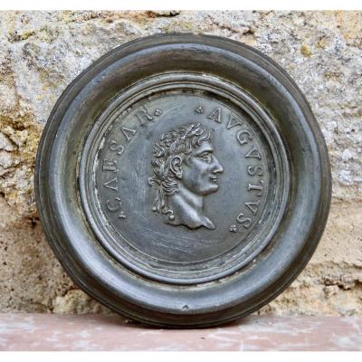 18th Century Pewter Medallion Representative Caesar Augustus