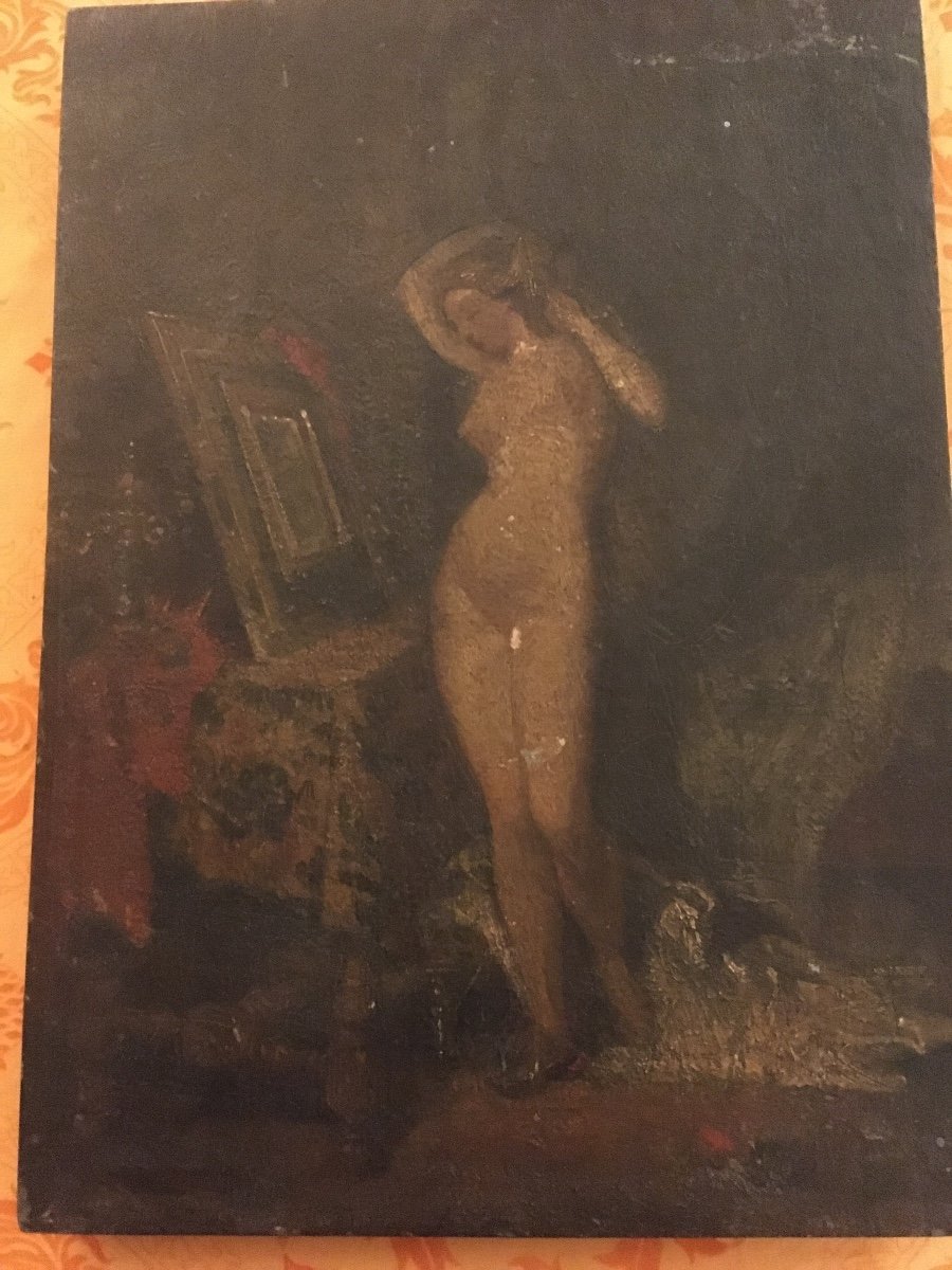Romantic Nude Oil On Parquet Panel